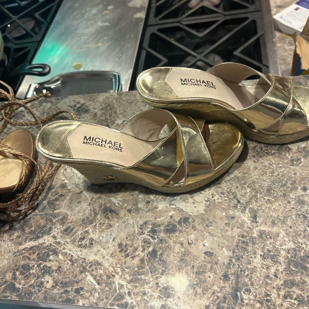Michael Kors Metallic Gold Wedge Sandals